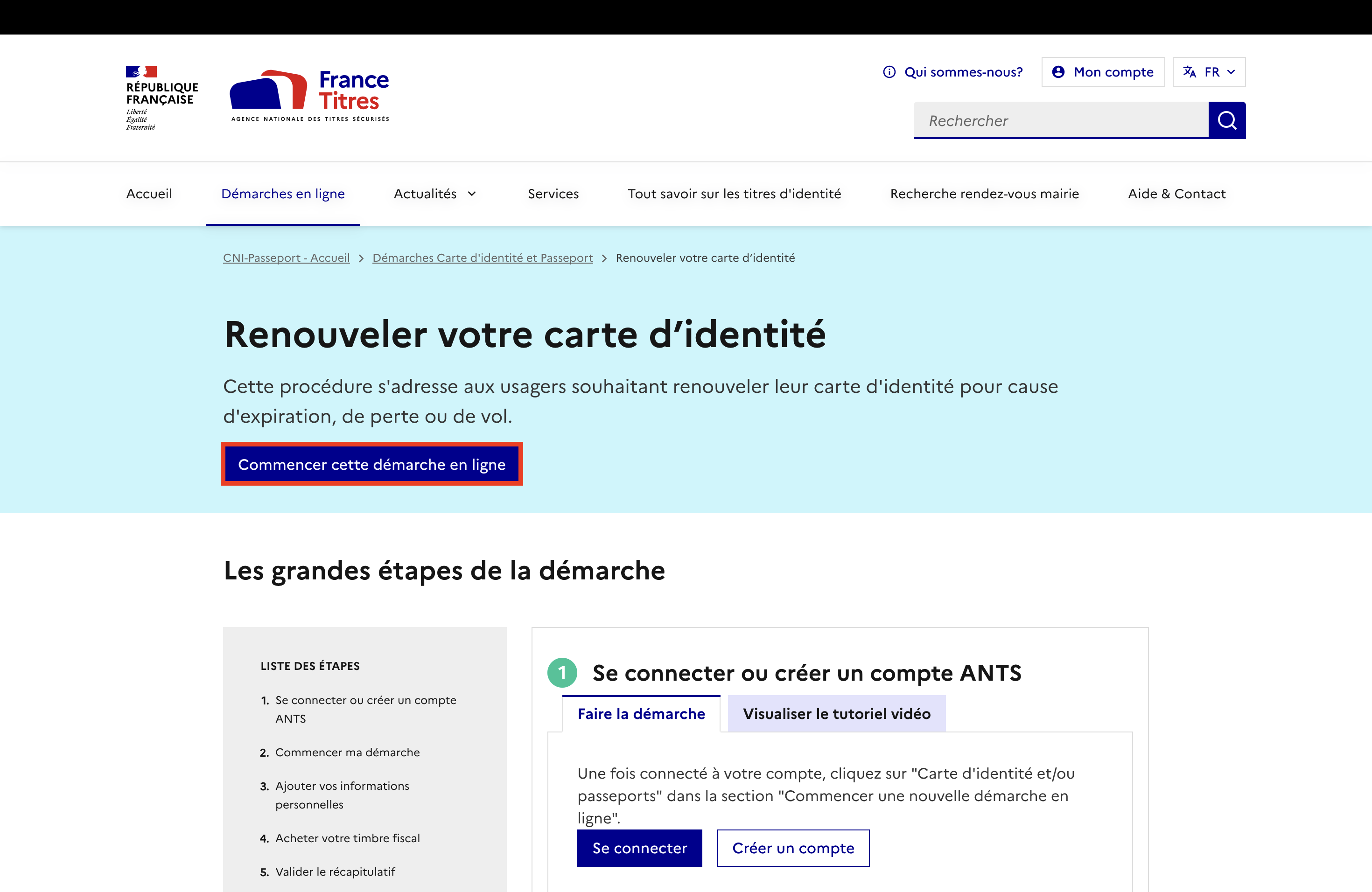 Bouton Commencez cette démarche en ligne