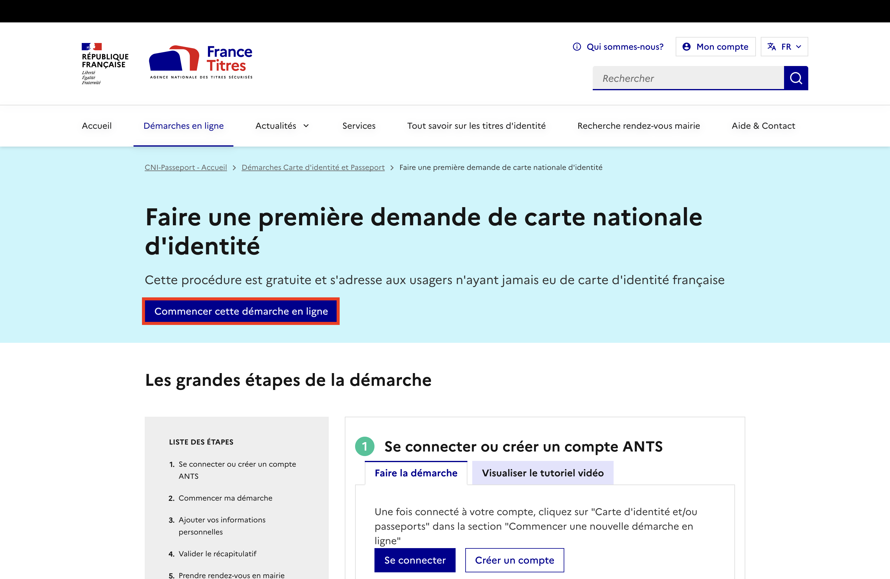 Bouton Commencez cette démarche en ligne