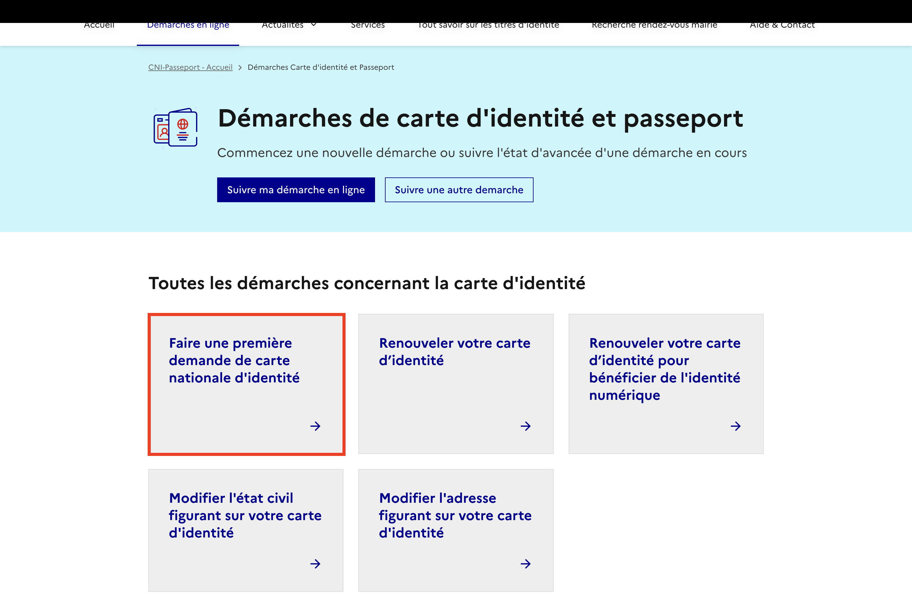 Bouton première demande carte nationale d’identité