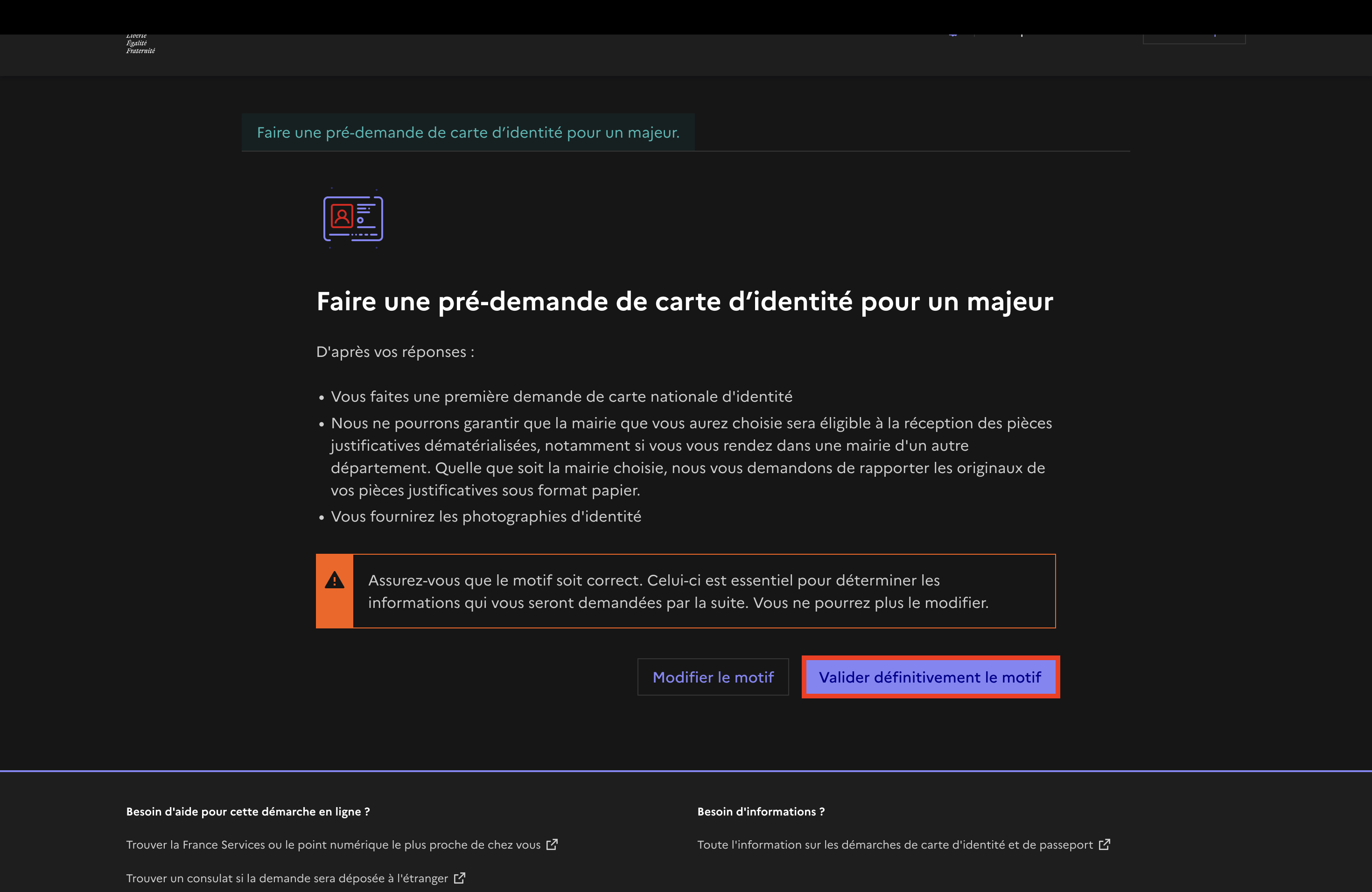 Bouton Valider définitivement le motif
