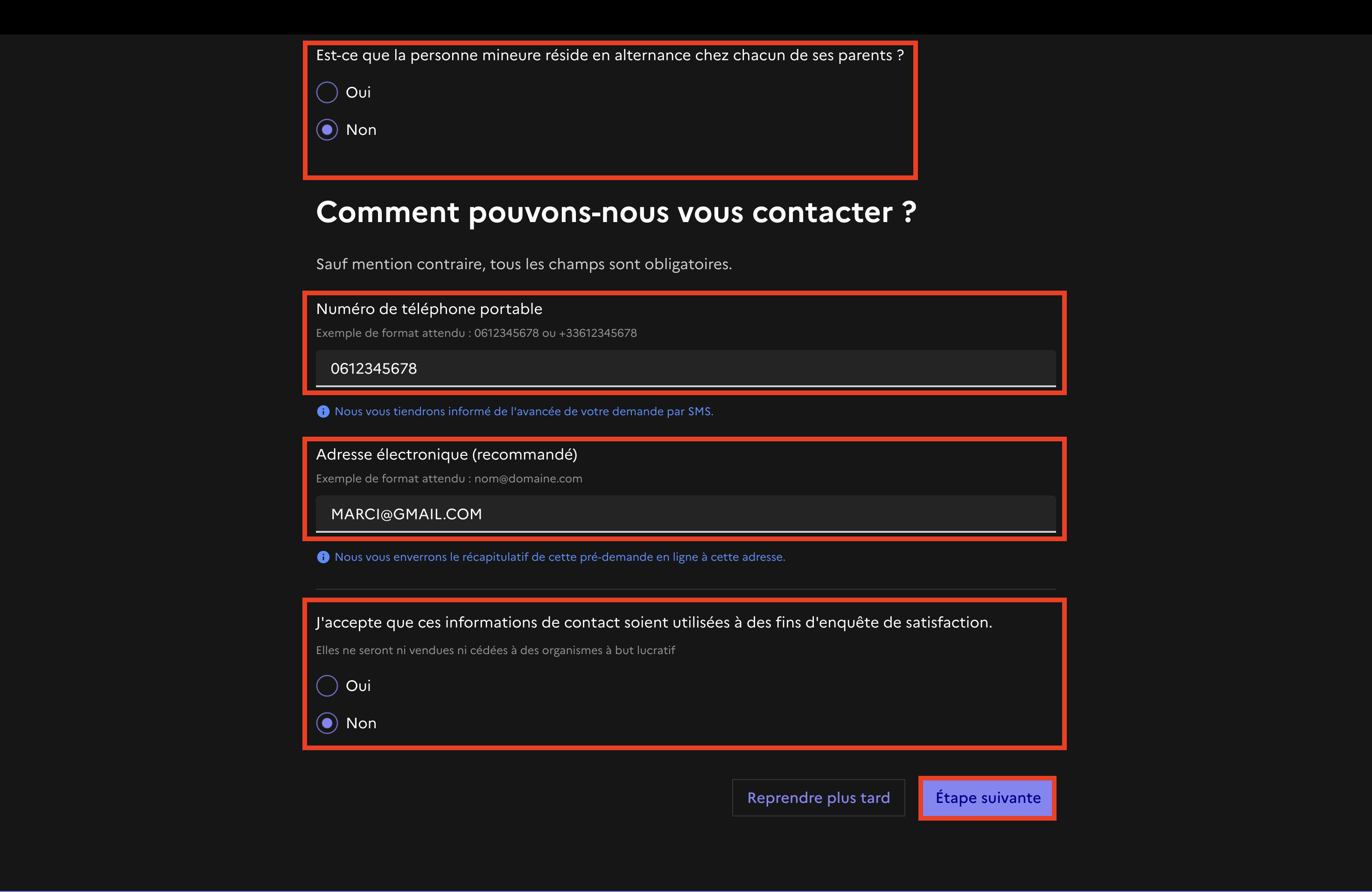 Formulaire lieu de résidence et contact 2