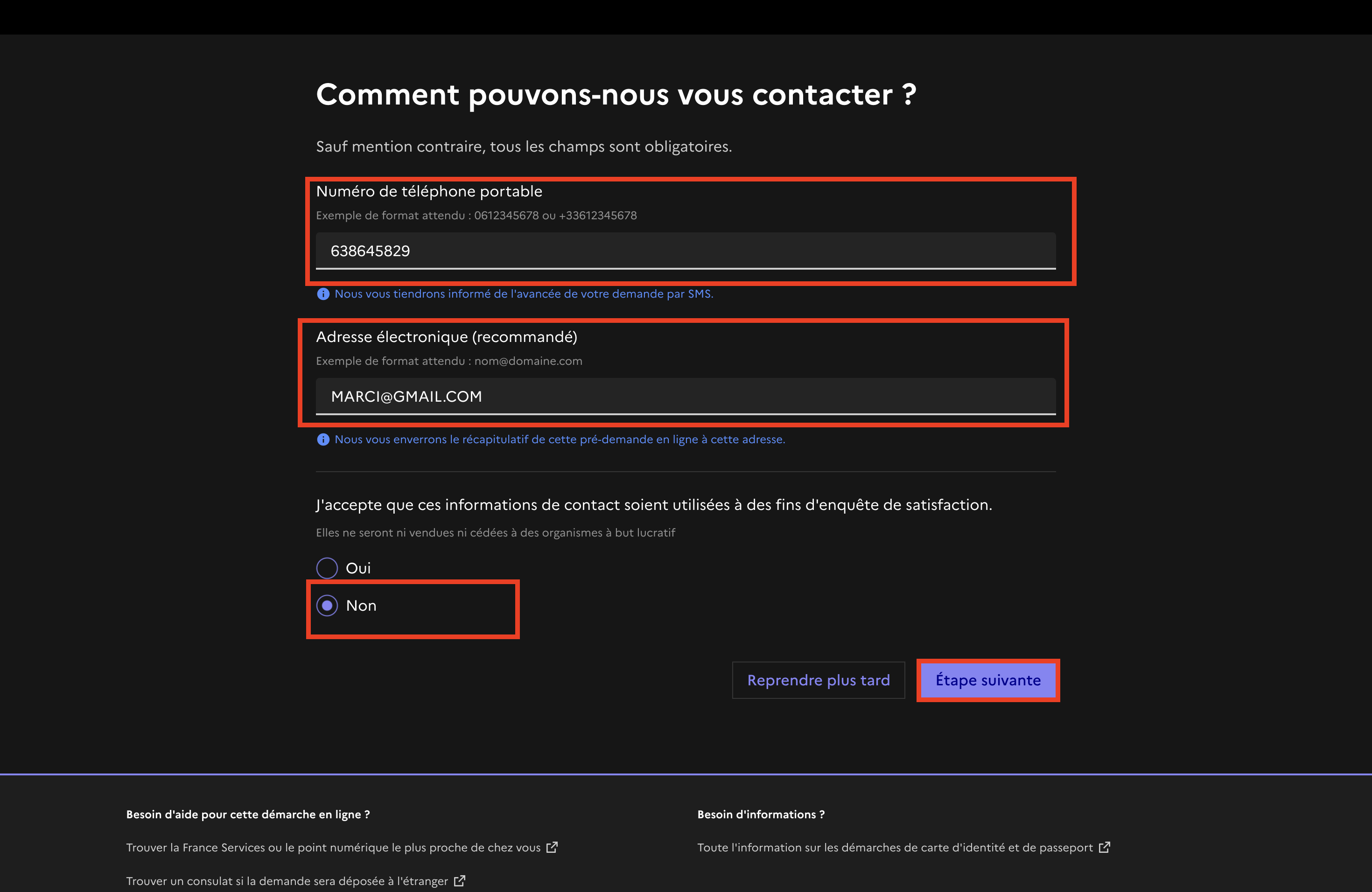 Formulaire lieu de résidence et contact 2
