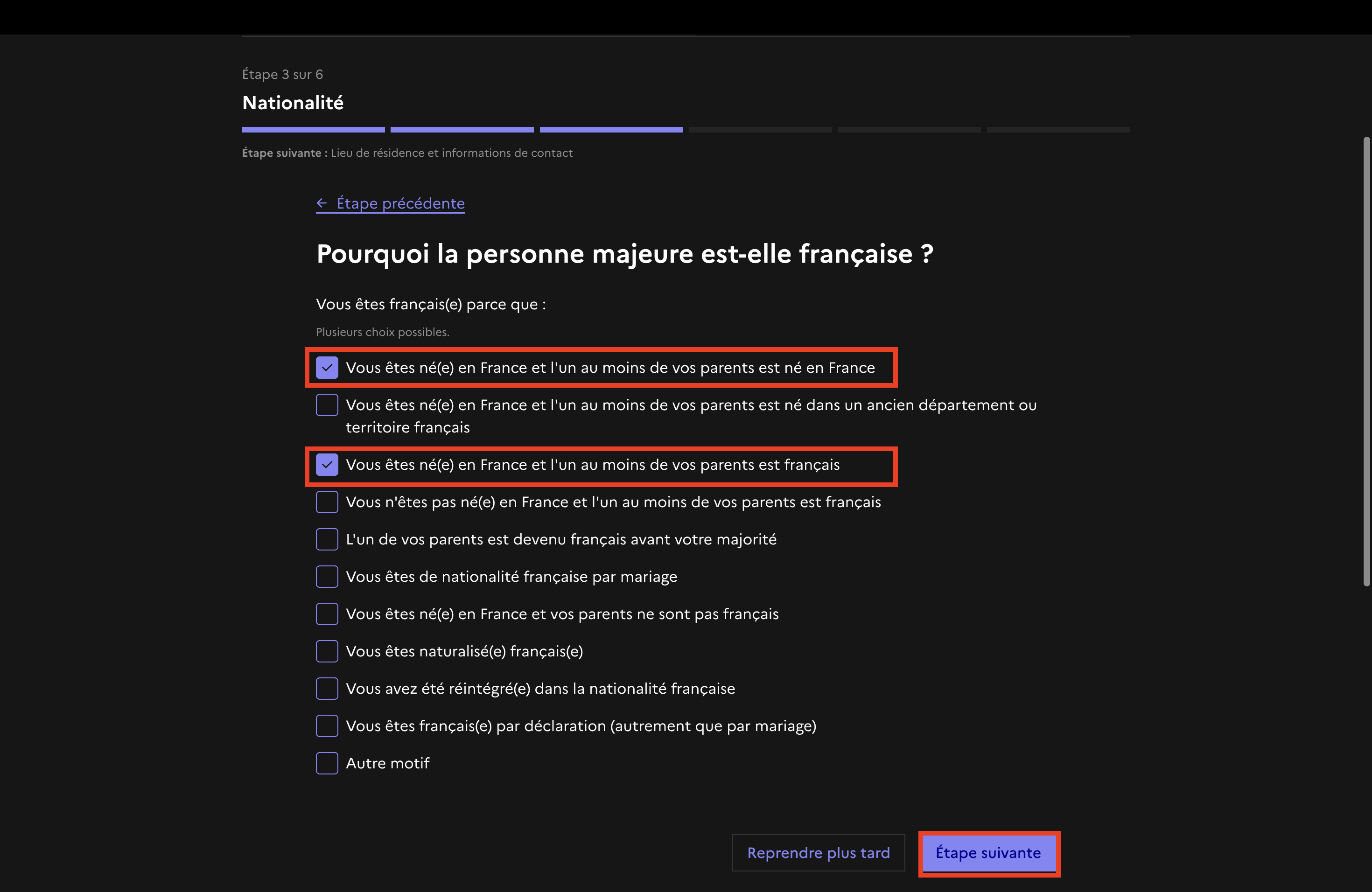 Formulaire Pourquoi la personne est-elle majeur ?
