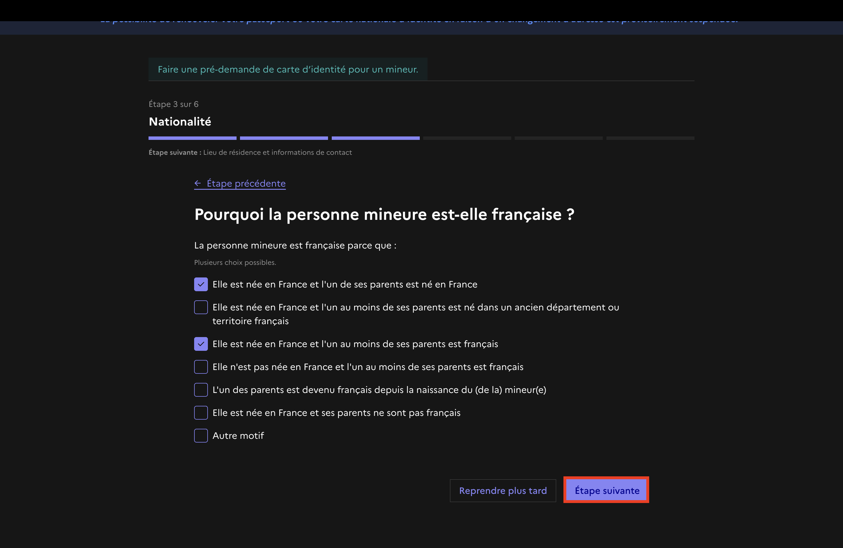 Formulaire Pourquoi la personne est-elle mineur ?