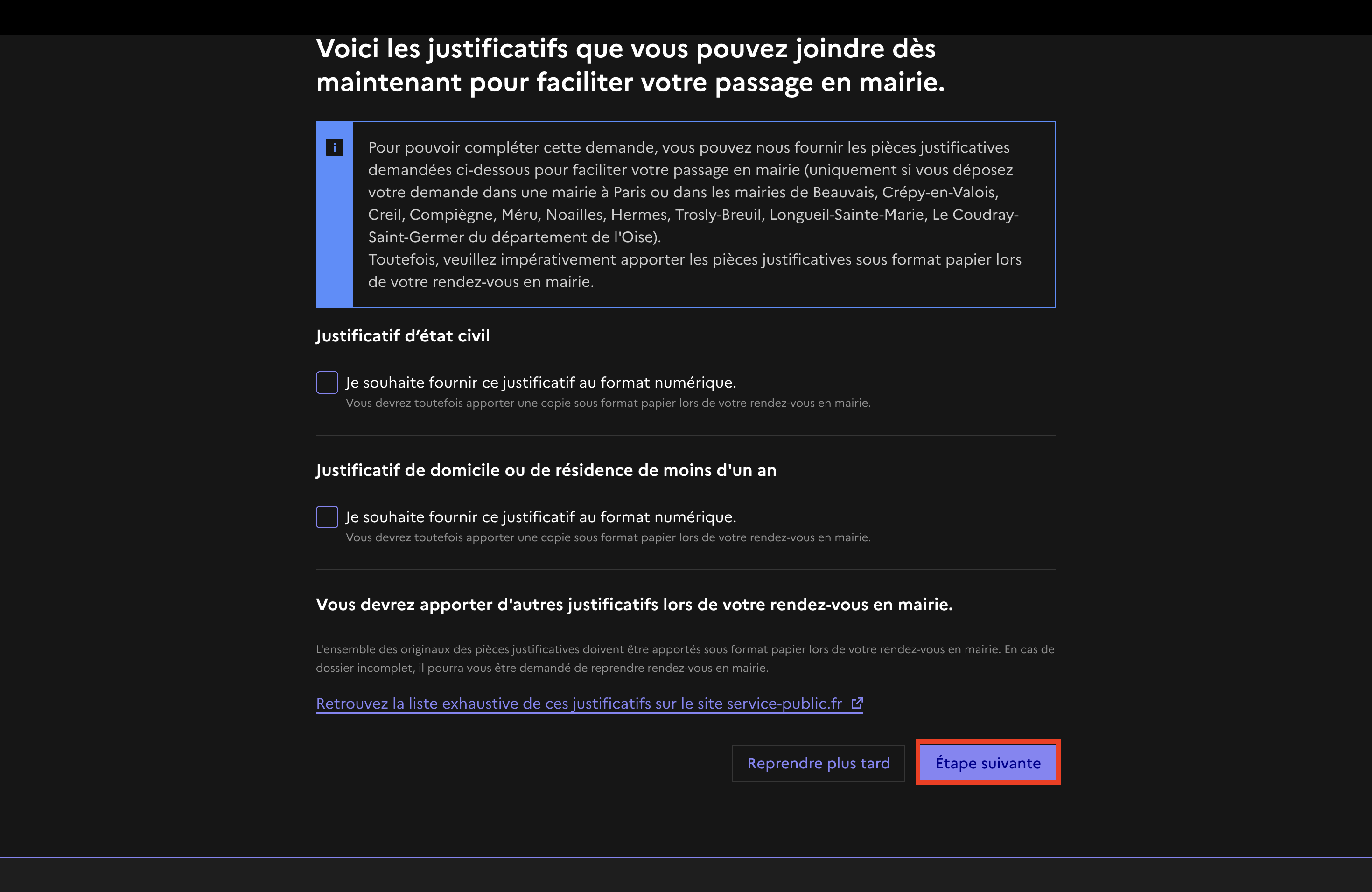 Formulaire Joindre piece justificative en avance