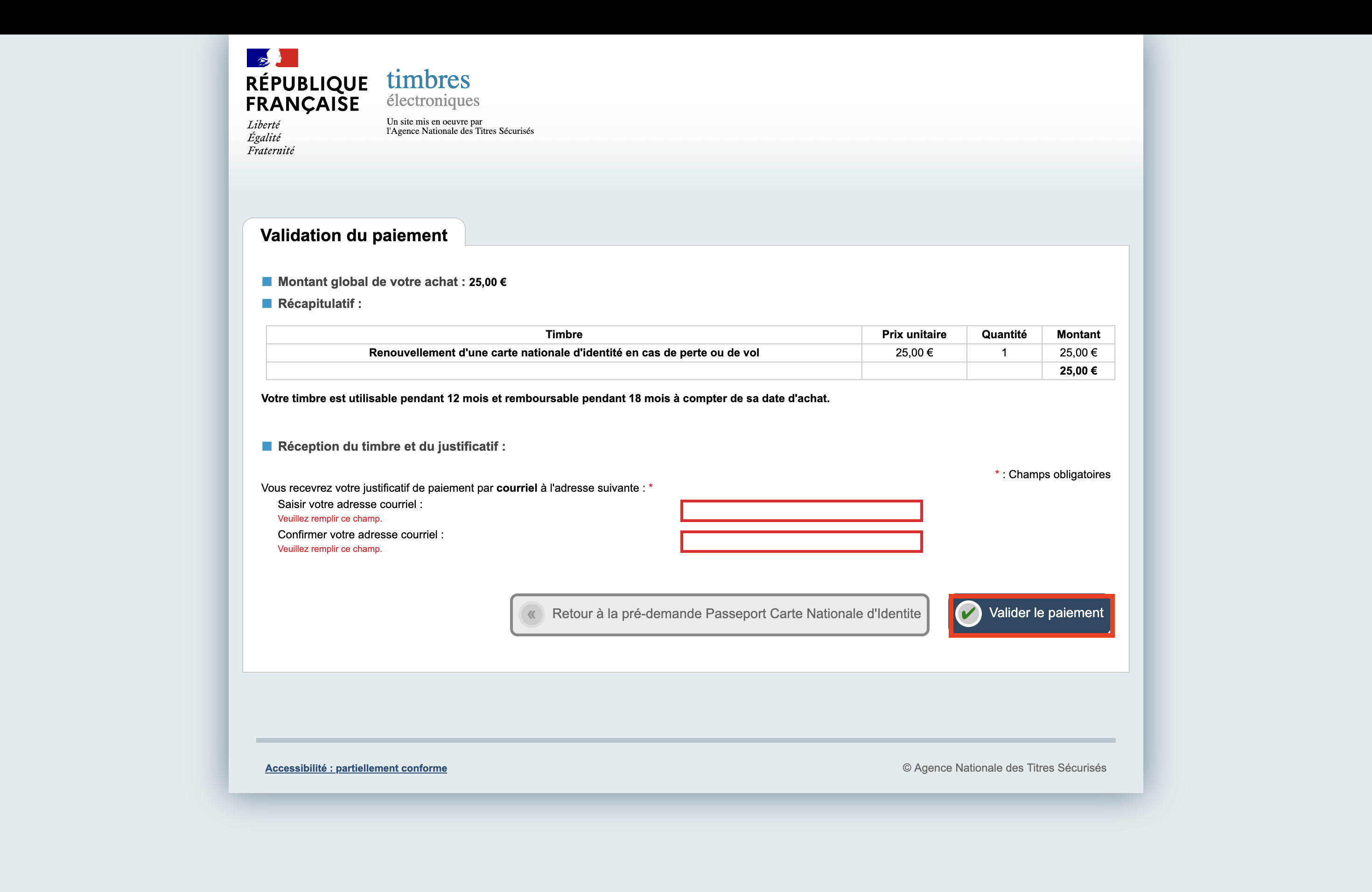 Paiement timbre electronique
